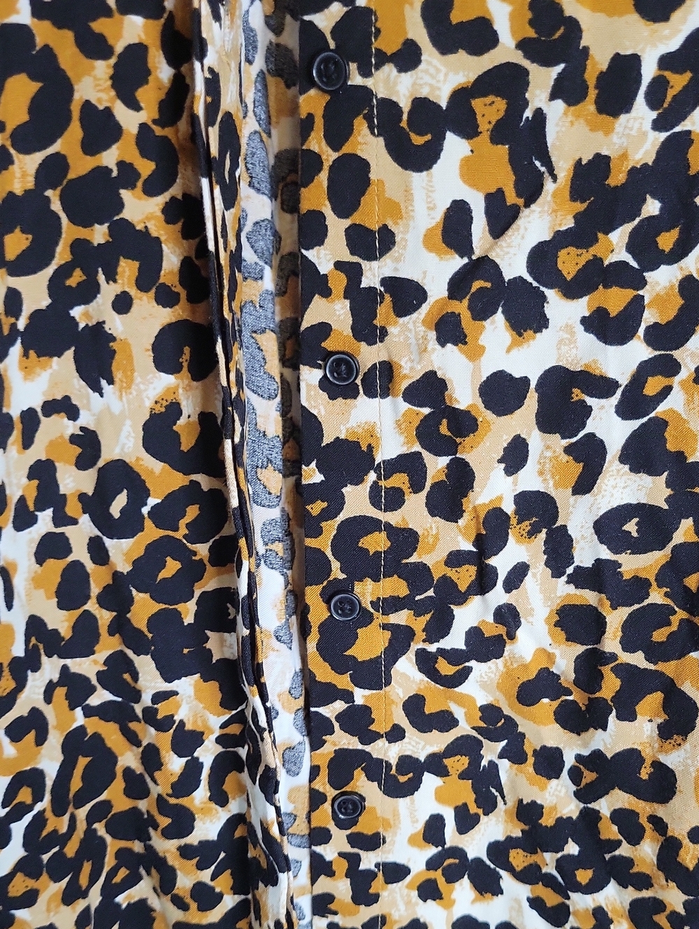 new directions Leopard Print Button-Down Shirt in Mustard, Black & Cream